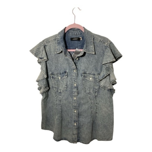 Ralph Lauren Blue Denim Ruffle Blouse - Picture 4 of 9